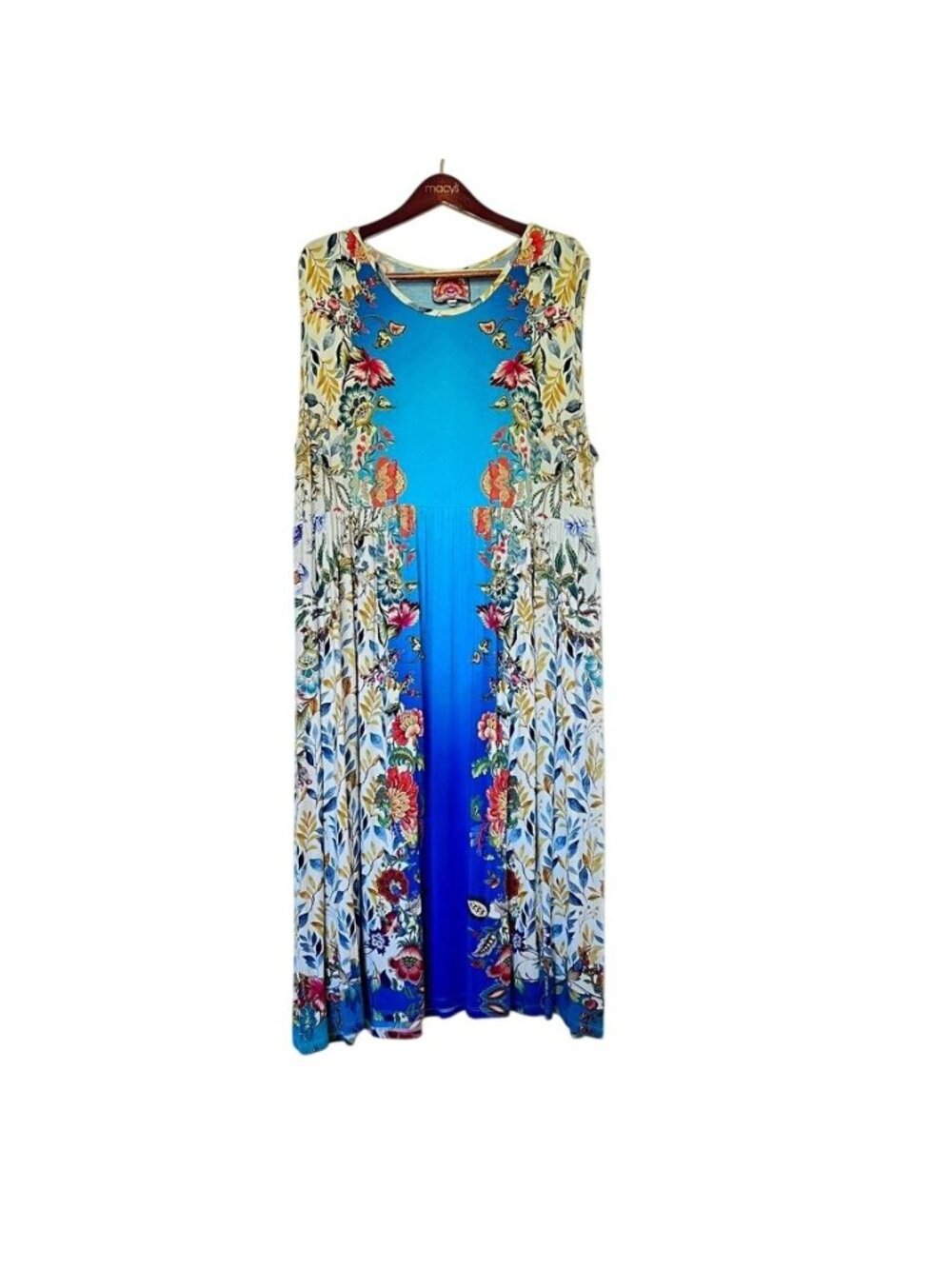 Johnny Was Womens Sz 2X Blu Easy Fit Midi Dress Soft Boho Floral Flowy Summer - Picture 2 of 16
